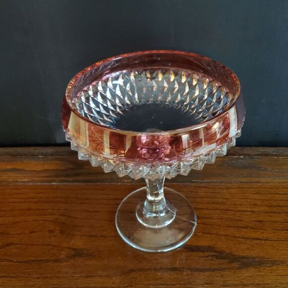 Diamond Point Ruby Red Indiana Glass Compote Pedestal Candy Dish - Picture 3 of 9